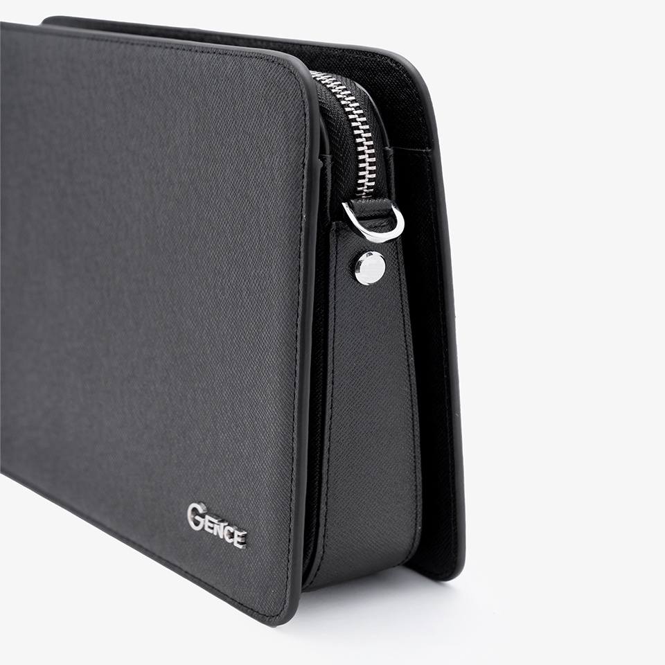 Clutch cầm tay nam da bò Taiga màu đen khóa số CK14