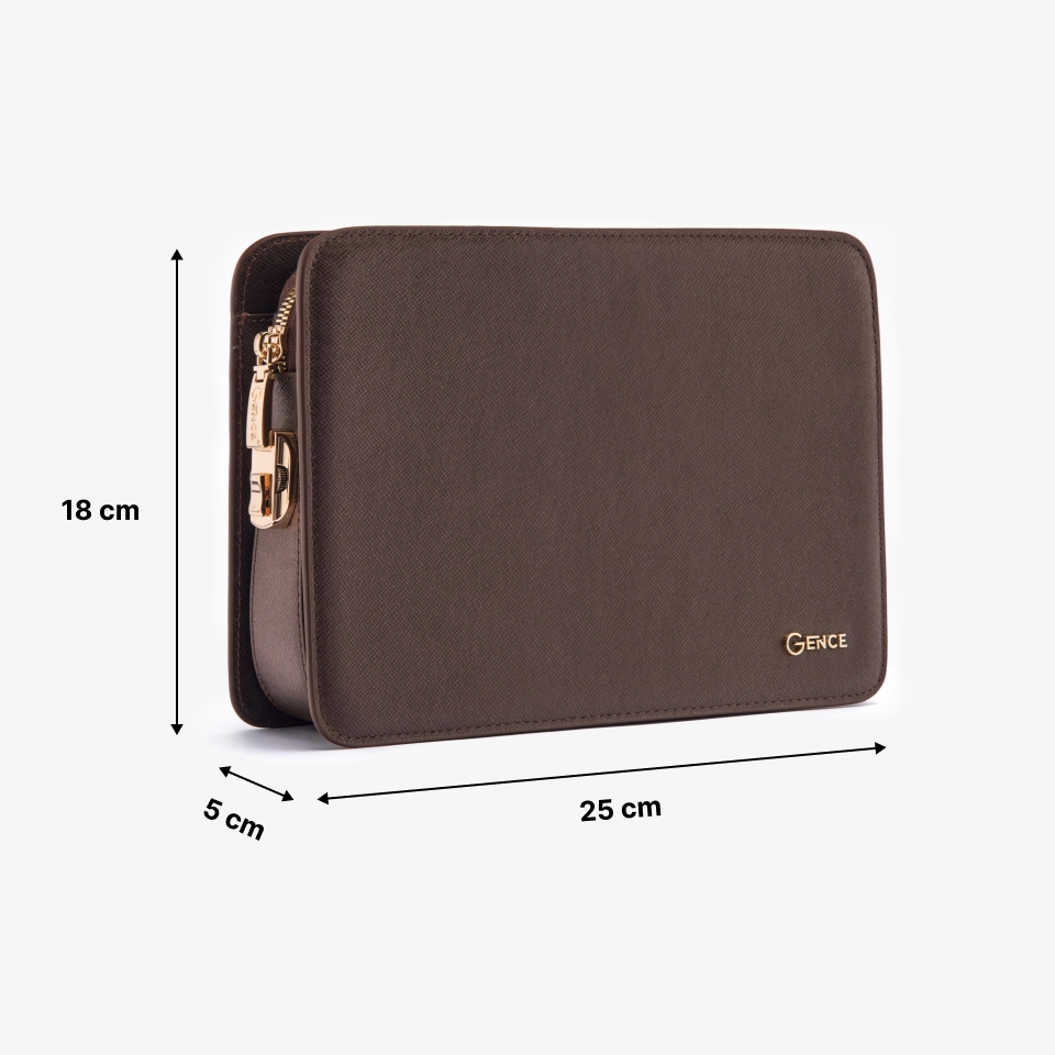 Clutch cầm tay nam da bò Taiga màu nâu khóa số CK15