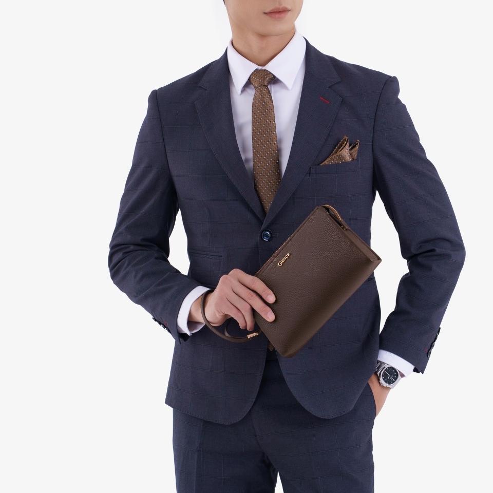 Clutch cầm tay nam da bò vân Togo cao cấp RB12