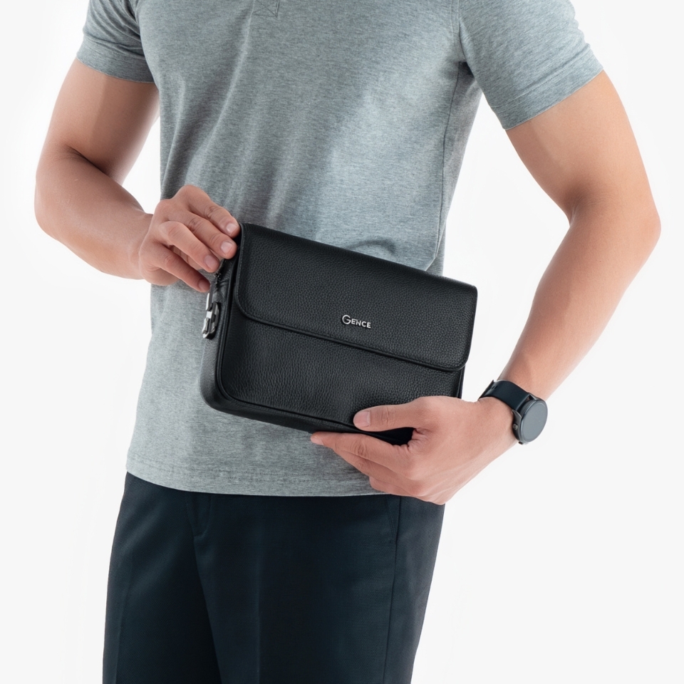 Clutch cầm tay nam khóa số da bò Mill CK20