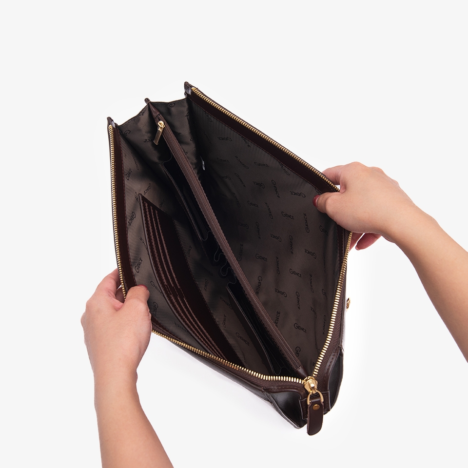 Clutch đựng tài liệu A4 da bò Nappa CL05 màu nâu