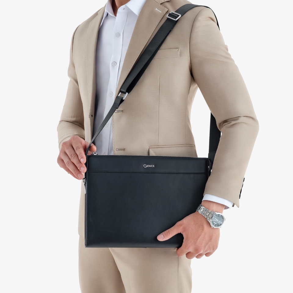 Clutch đựng tài liệu A4 da bò Nappa CL07 màu đen