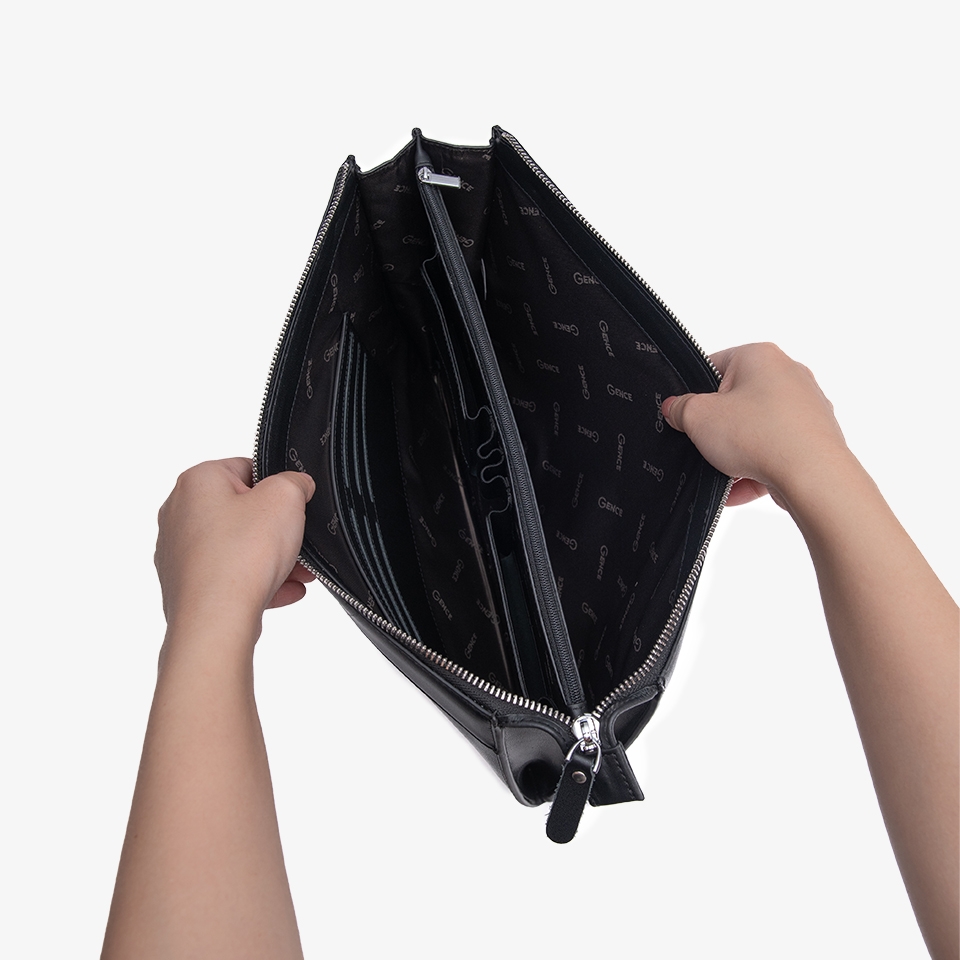 Clutch đựng tài liệu A4 da bò Nappa CL07 màu đen