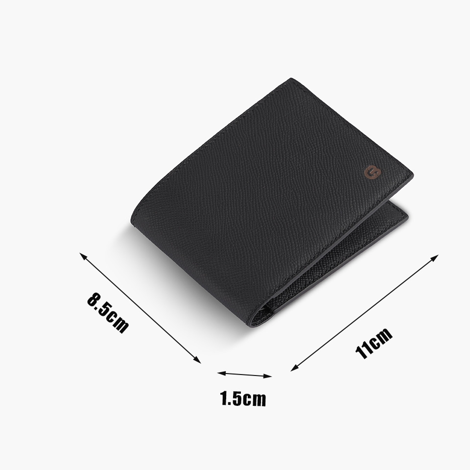 [Handmade] Ví nam da bò Epsom ngăn ảnh màu đen HM04