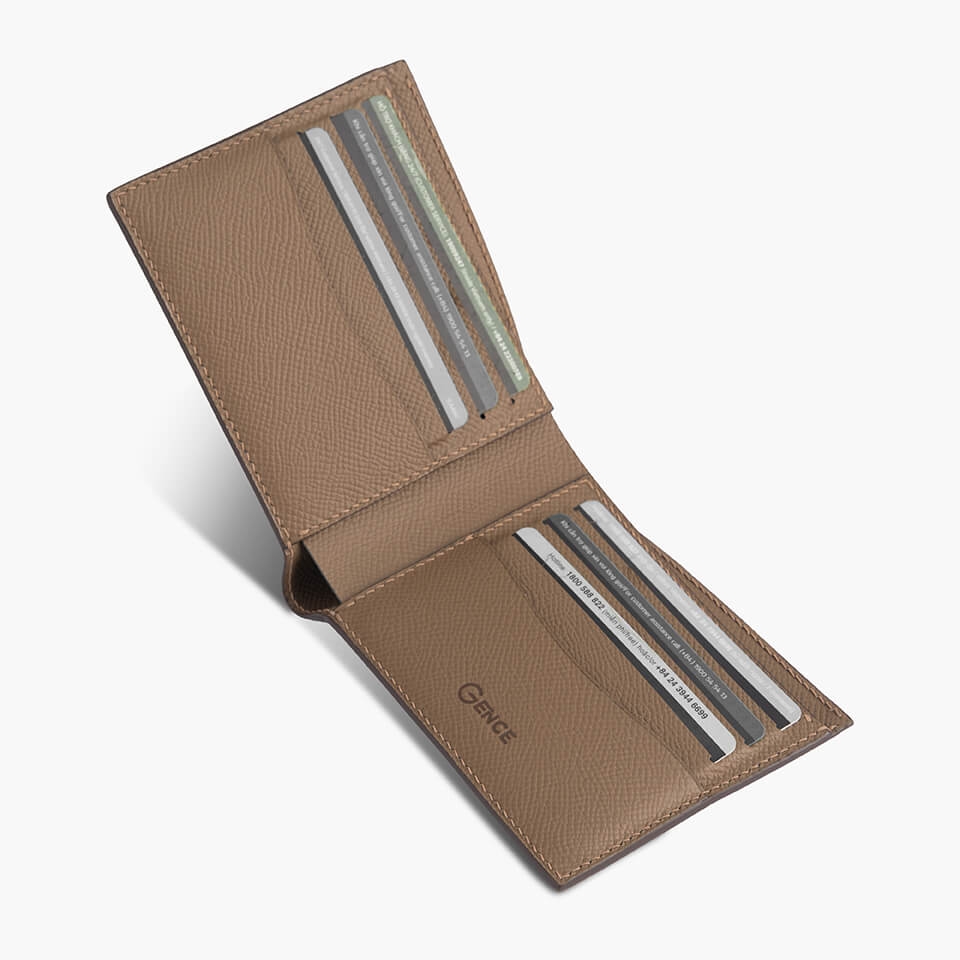 [Handmade] Ví nam da bò Epsom cao cấp màu be HM01