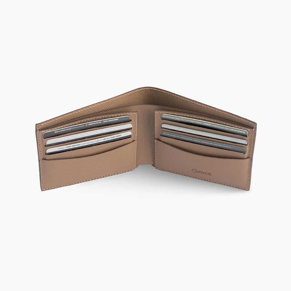 [Handmade] Ví nam da bò Epsom cao cấp màu be HM01