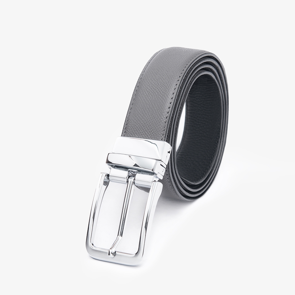 Thắt lưng da nam khóa cài mặt xoay LG40 màu bạc