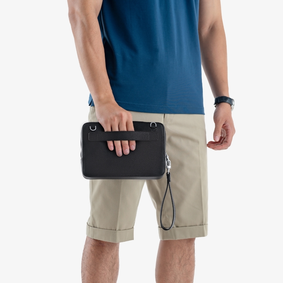 Túi cầm tay nam Gence đeo chéo da bò Mill TC02 Đen