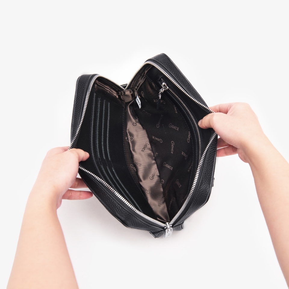 Túi cầm tay nam Gence đeo chéo da bò Mill TC02 Đen