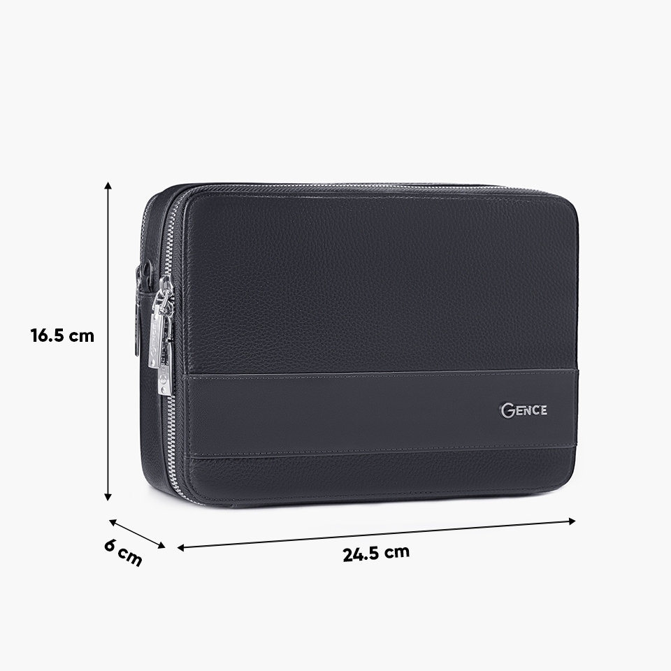 Túi cầm tay nam Gence đeo chéo da bò Mill TC05 Đen