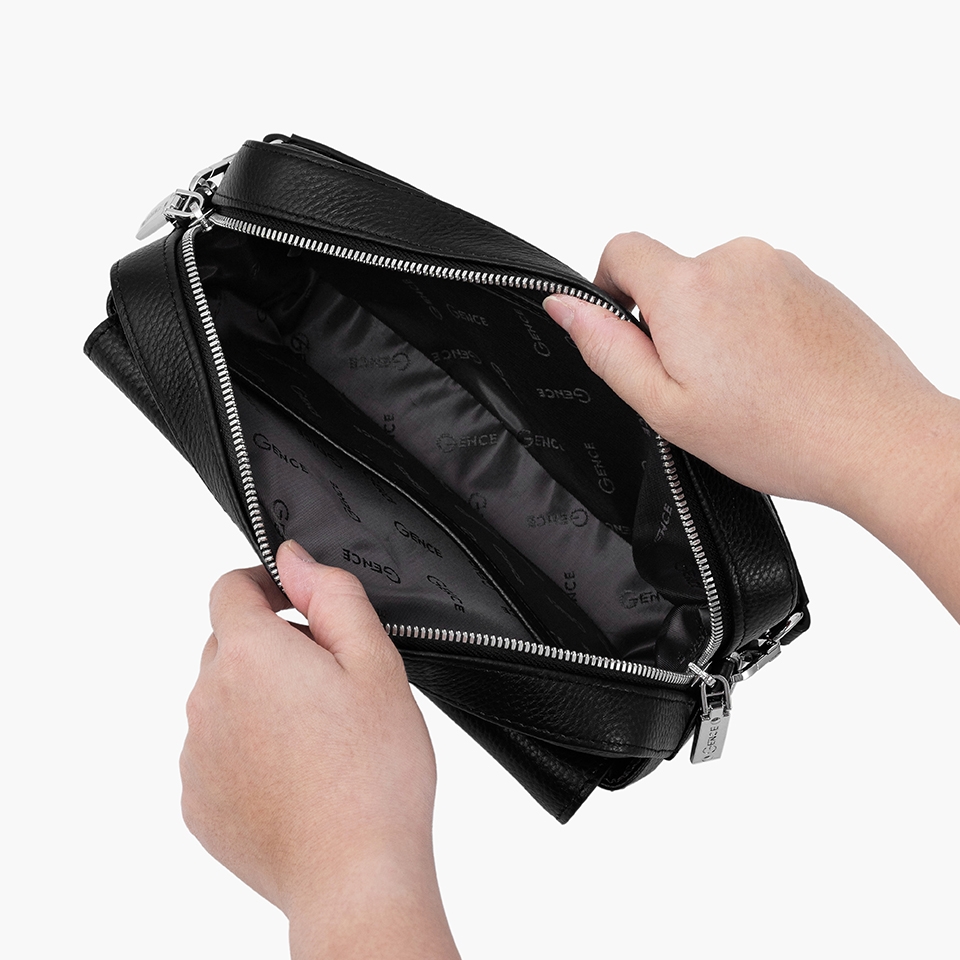 Túi clutch xách tay đeo chéo da bò Mill TC09 đen