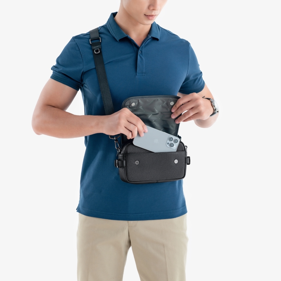 Túi đeo chéo nam Gence da bò Mill TD07 màu đen