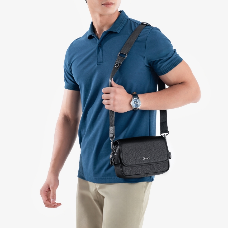 Túi đeo chéo nam Gence da bò Mill TD07 màu đen