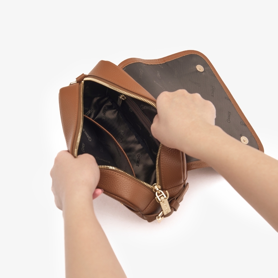 Túi đeo chéo nam Gence da bò Mill TD18 màu nâu