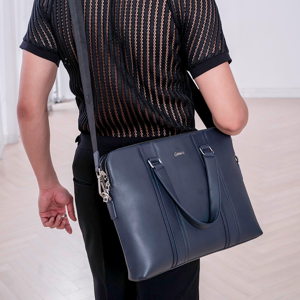 Túi xách nam 2 khóa da bò Swift màu xanh GCE22