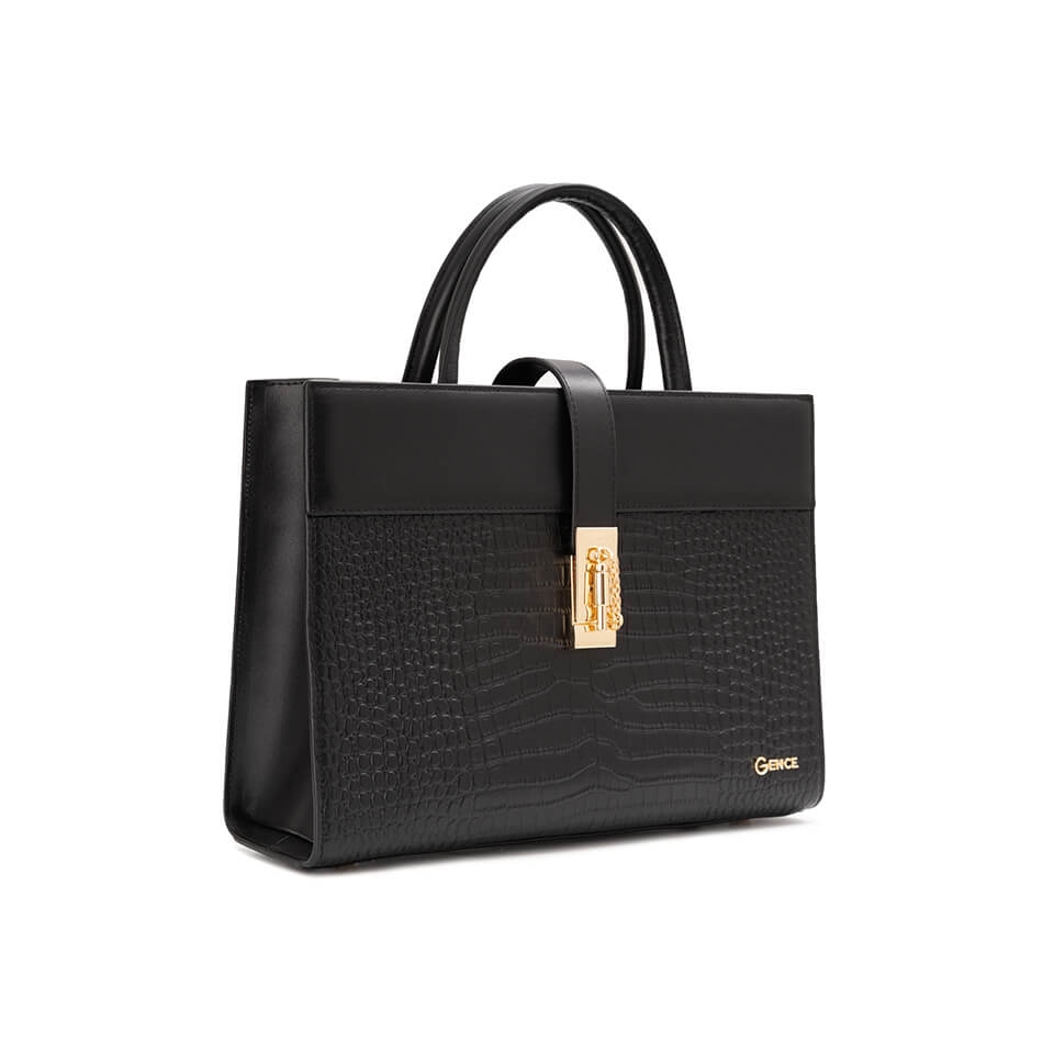 Túi xách nữ công sở Gence da bò dập vân TX18 Black