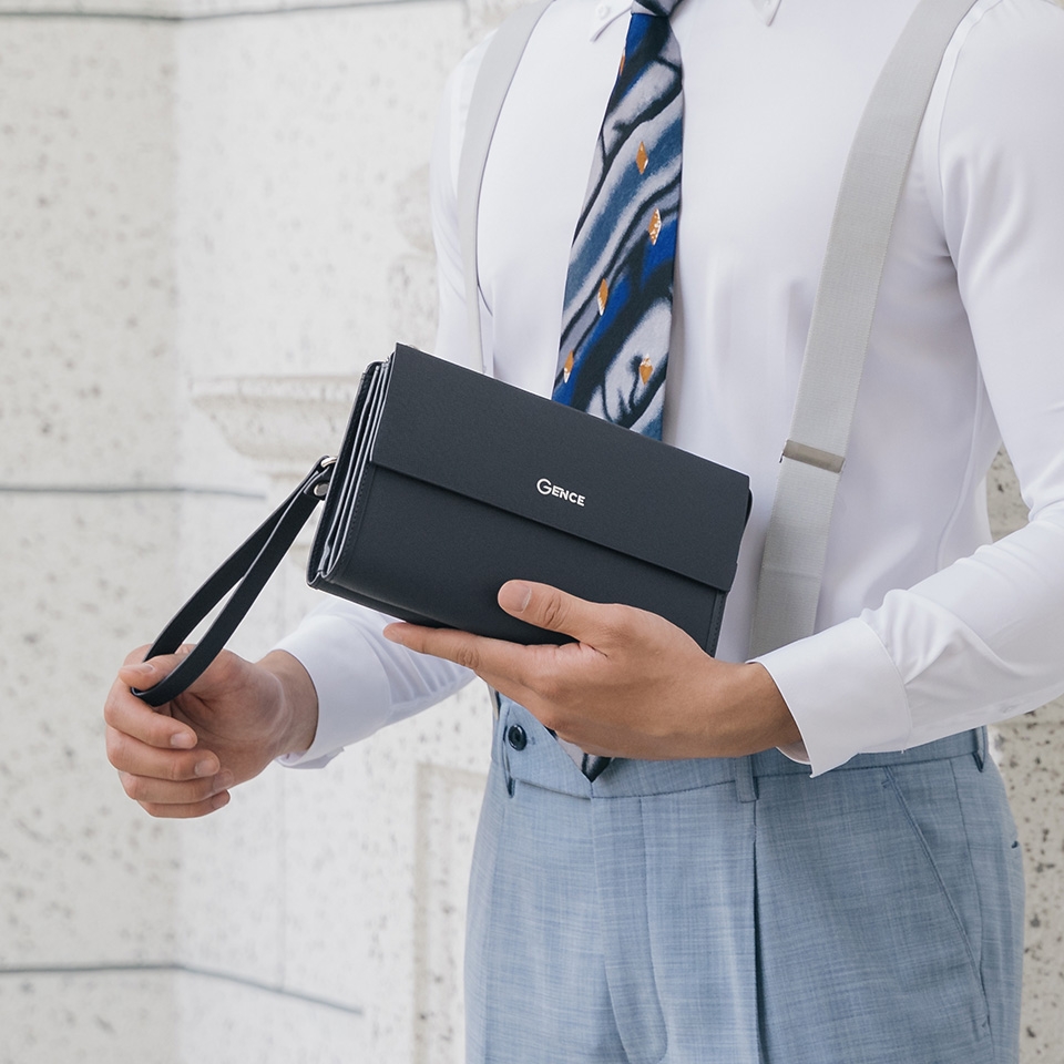 Ví cầm tay nam công sở da bò Taiga xanh HT07