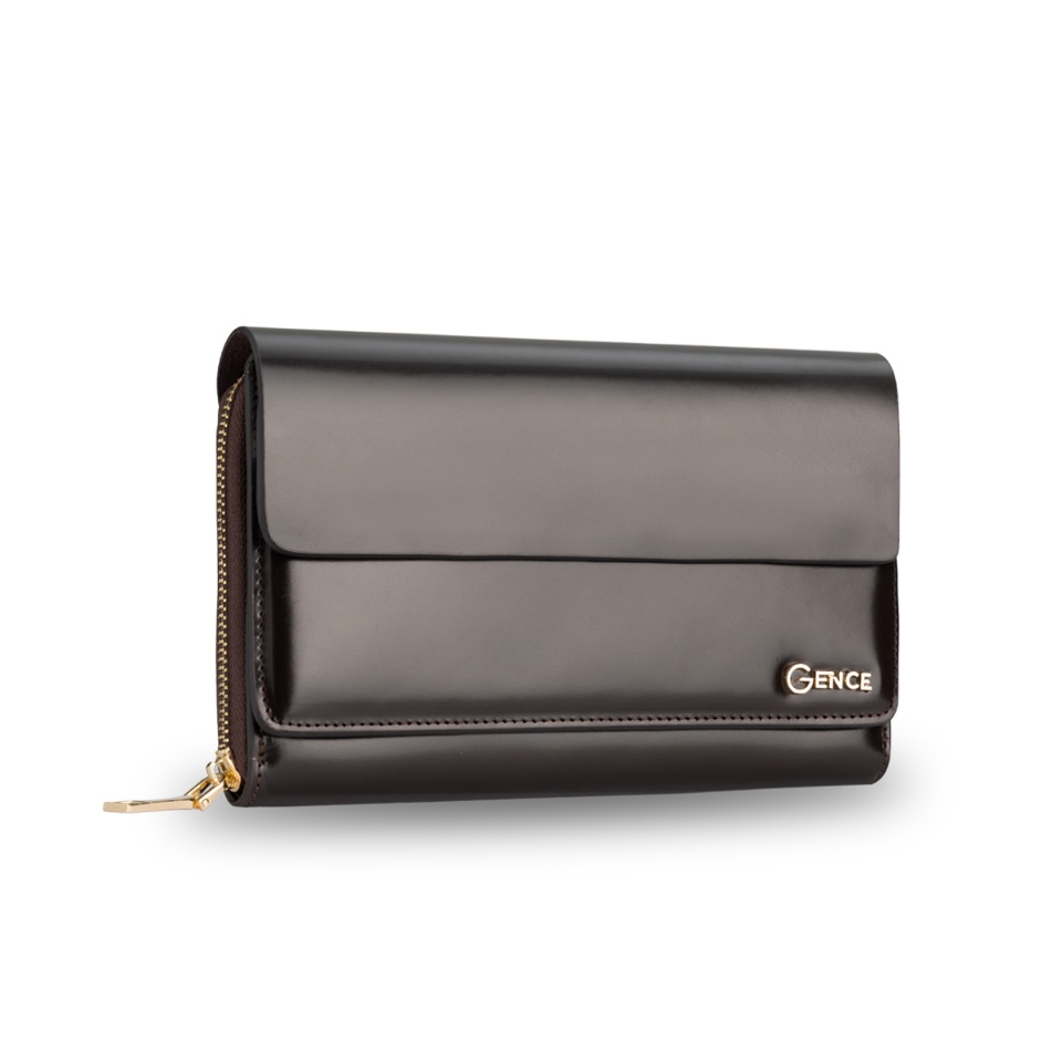 Ví cầm tay nam da bò Box màu nâu 1 khóa HT03