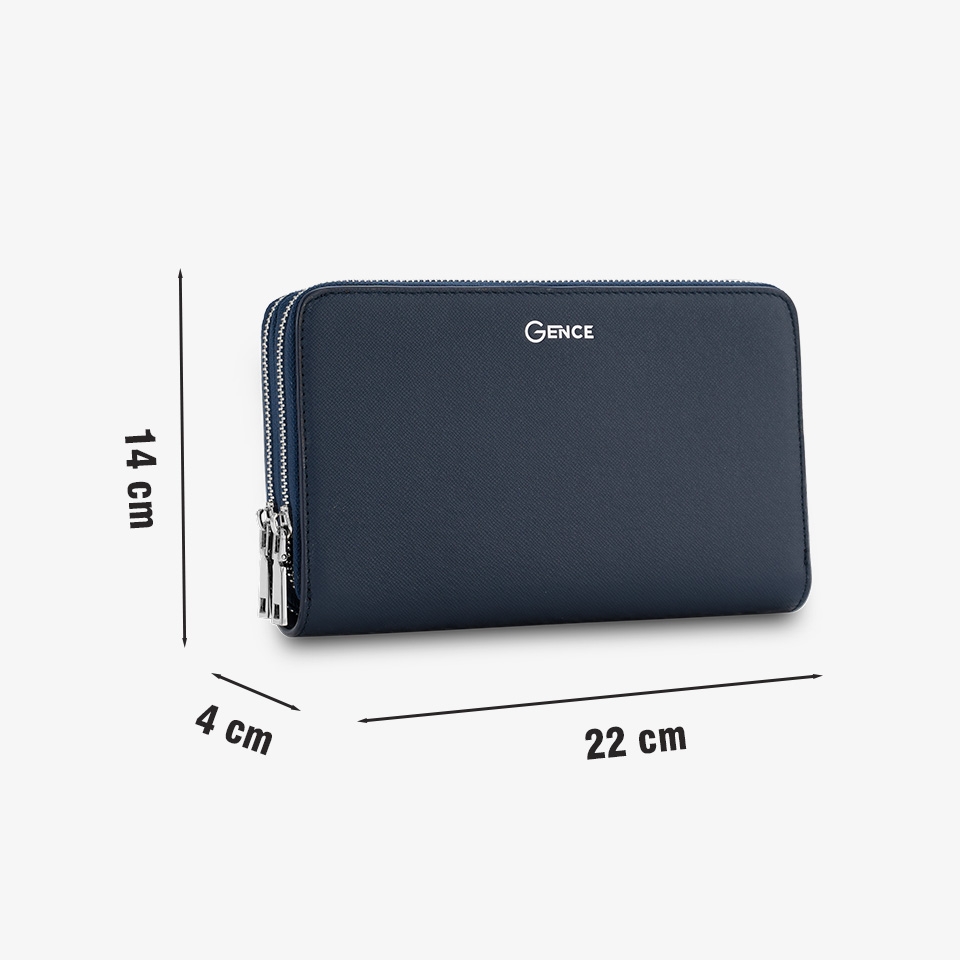 Ví cầm tay nam Gence 2 khoá da bò Taiga xanh HT20