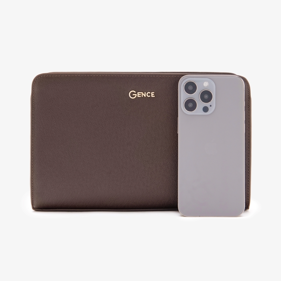 Ví cầm tay nam Gence da bò Taiga HT24 màu nâu