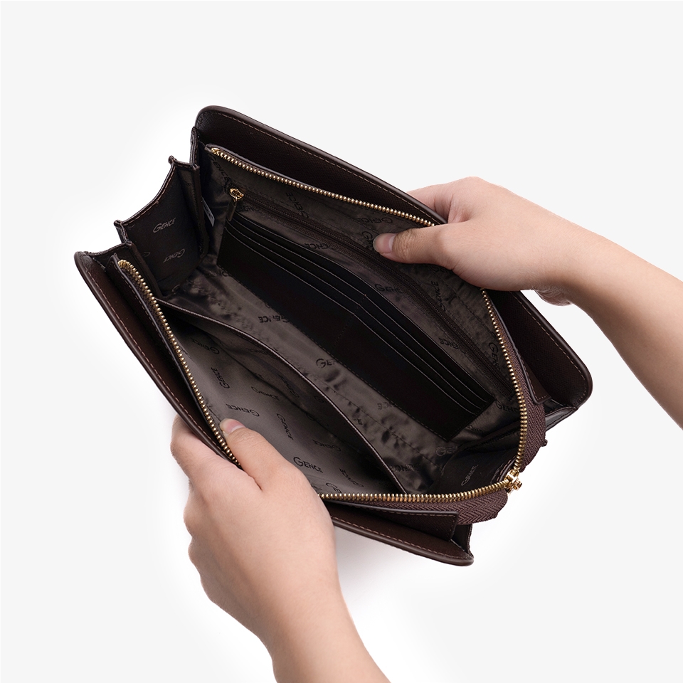 Ví cầm tay nam Gence da bò Taiga HT24 màu nâu