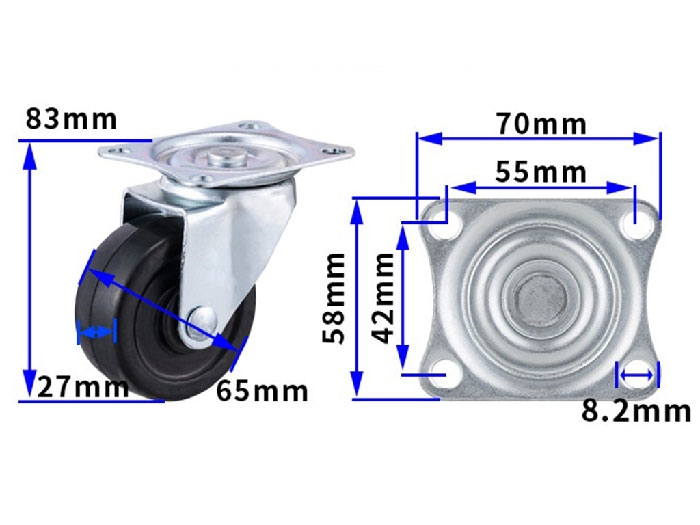 bánh xe cao su đặc 65mm không khóa