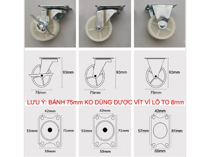 bánh xe đẩy đa hướng 75mm