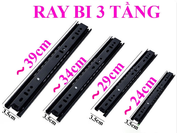 các kích thước ray bi 3 tầng Nguyên Việt