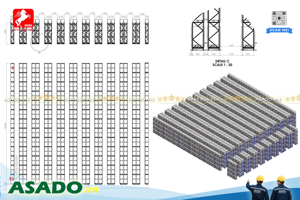 Layout thiết kế Kệ VNA Very Narrow Ailse Racking