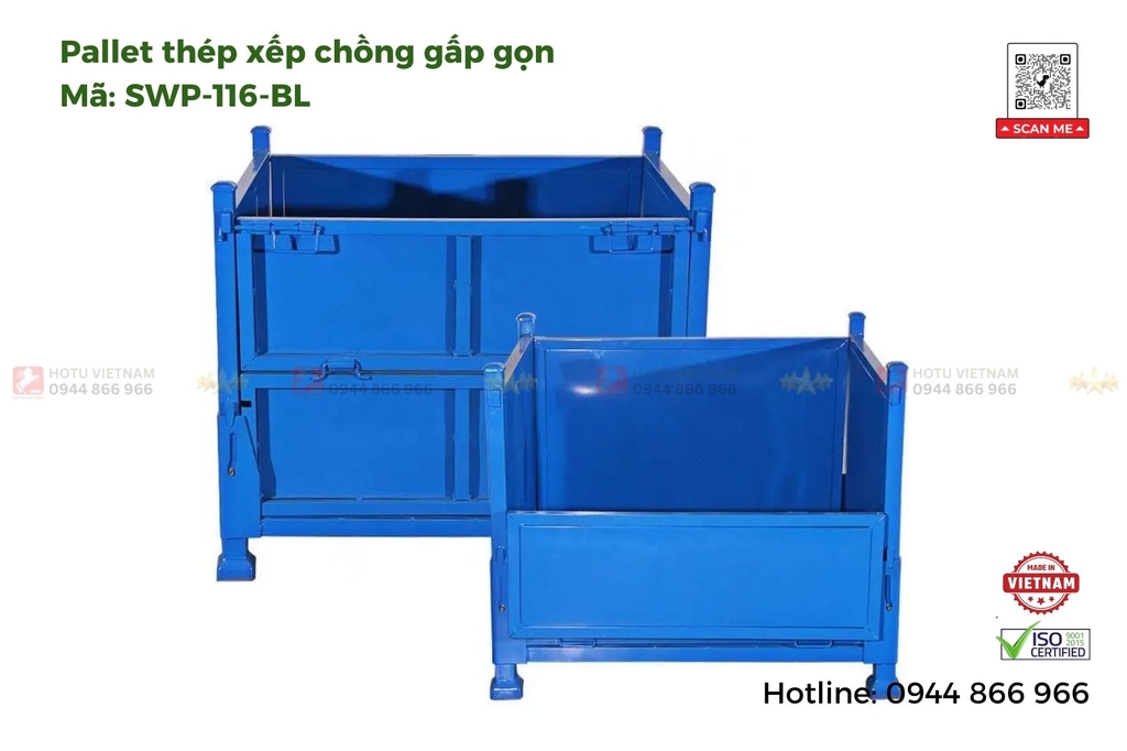Pallet xếp chồng sơn tĩnh điên mầu xanh Blue
