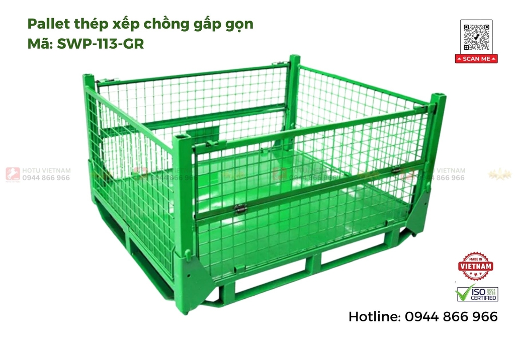 Pallet lưới lồng gấp gọn sơn tĩnh điện mầu xanh green