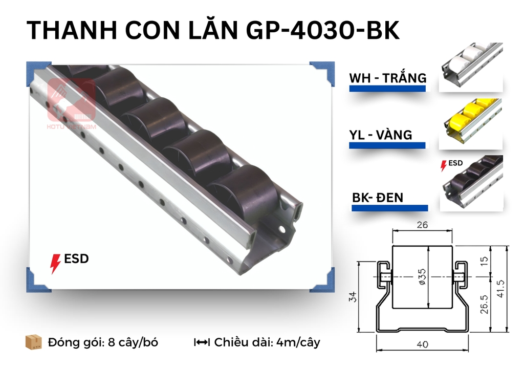 Thanh con lăn 40 ASADO chống tĩnh điện - Nhập khẩu Hàn Quốc 