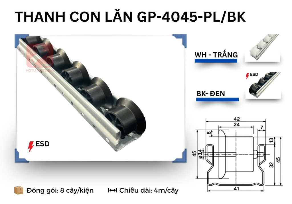 Thanh con lăn 40 ASADO dẫn hướng chống tĩnh điện - Nhập khẩu Hàn Quốc 