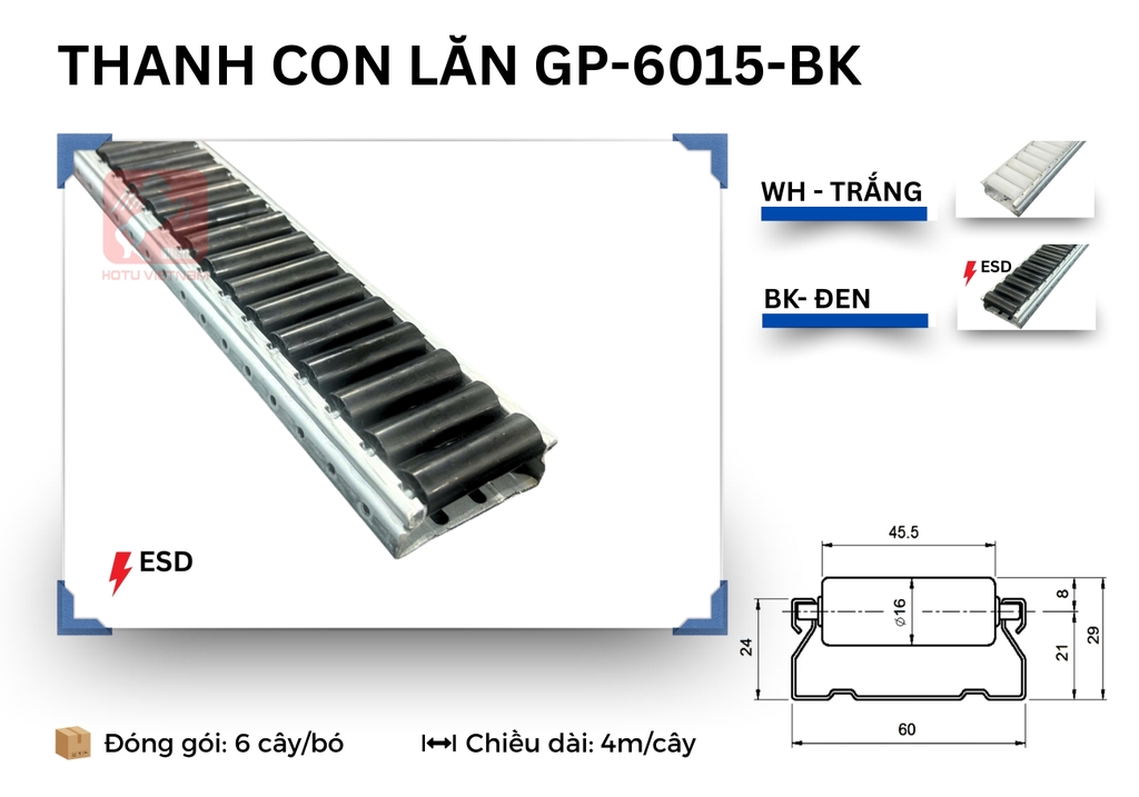Thanh con lăn 60 ASADO chống tĩnh điện - Nhập khẩu Hàn Quốc 