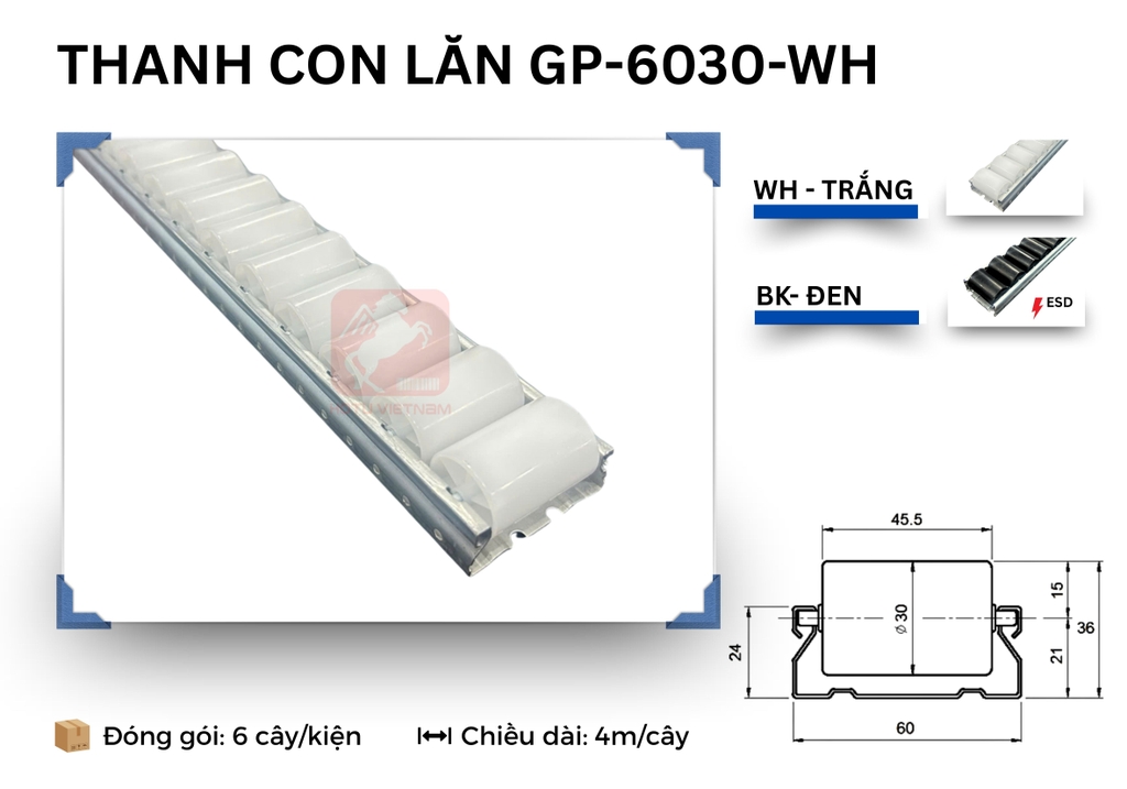 Thanh con lăn 60 ASADO đường kính 30 mm - Nhập khẩu Hàn Quốc 