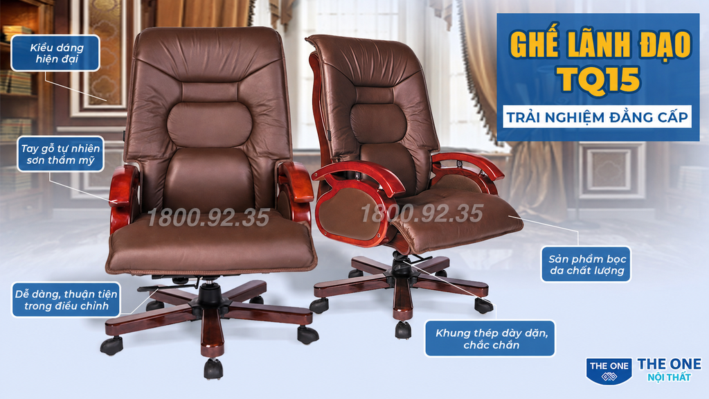 Ghế lãnh đạo Hòa Phát The One TQ15 bọc da thật chân xoay
