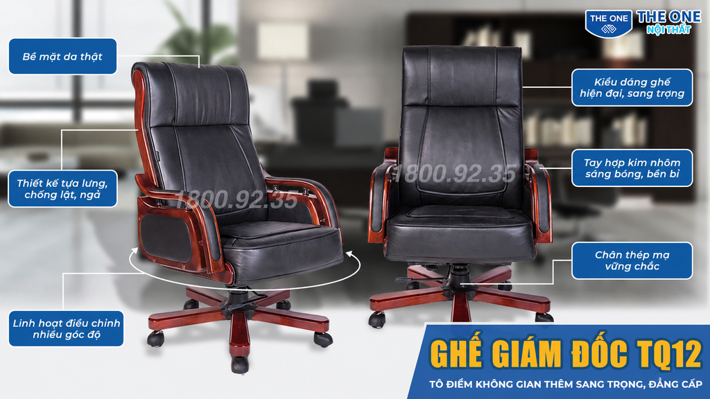 Ghế giám đốc Hòa Phát The One TQ12 bọc da ngả lưng chân xoay
