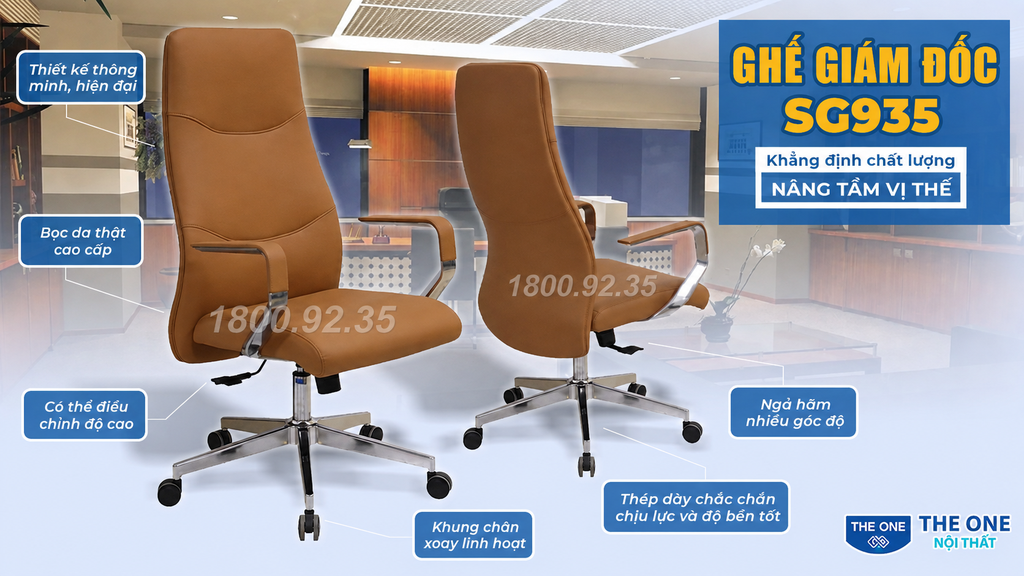 Ghế giám đốc Hòa Phát The One SG935 da thật chân xoay chính hãng