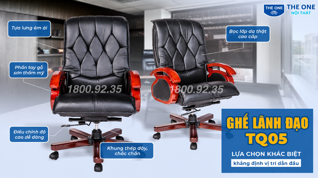 Ghế lãnh đạo Hòa Phát The One TQ05 bọc da thật chân xoay