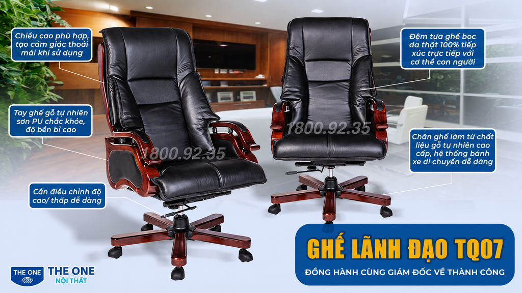 Ghế Hòa Phát The One TQ07 lãnh đạo bọc da thật