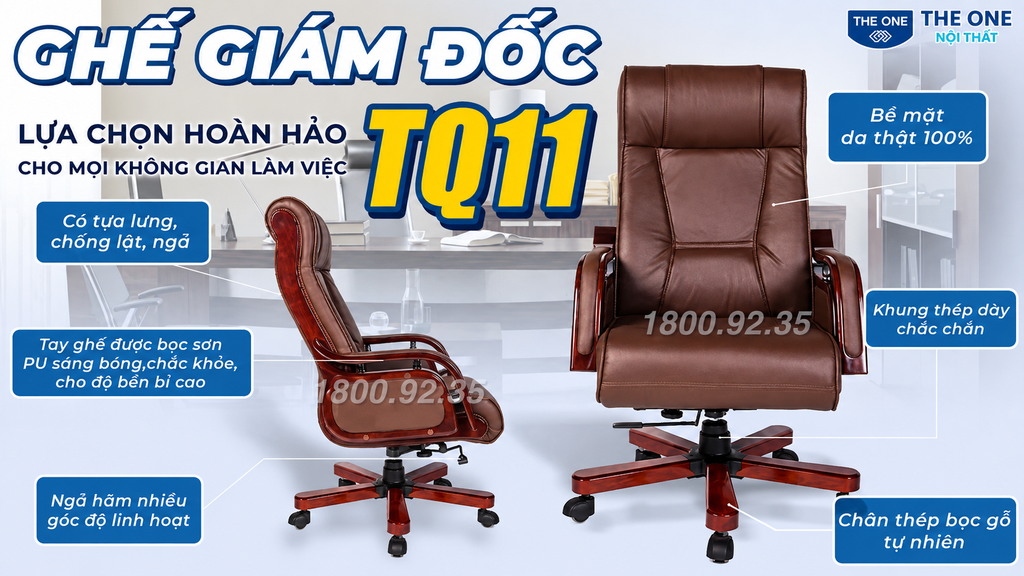 Ghế giám đốc Hòa Phát The One TQ11 bọc da ngả lưng chân xoay