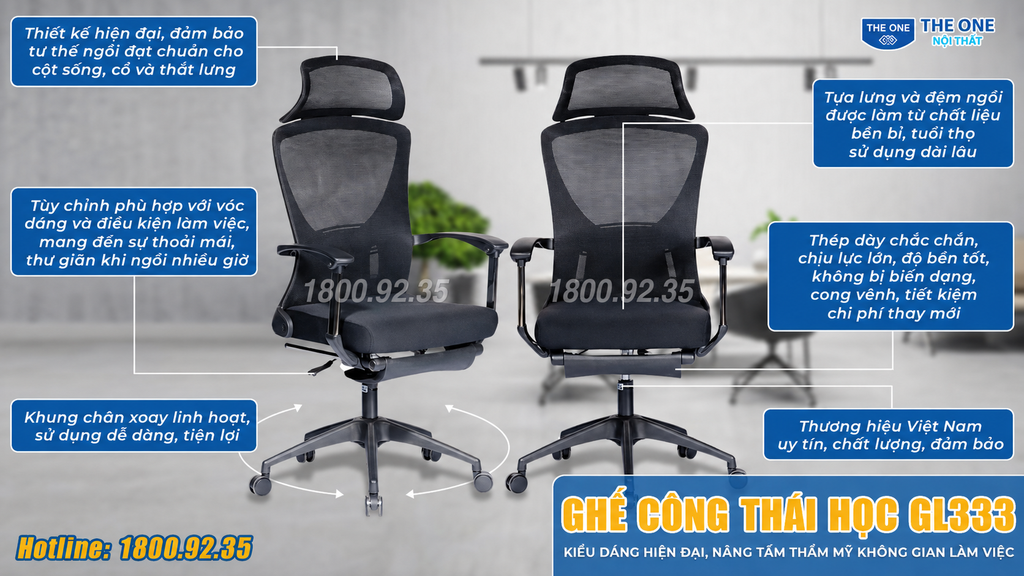 Ghế công thái học Hòa Phát GL333 có gác chân