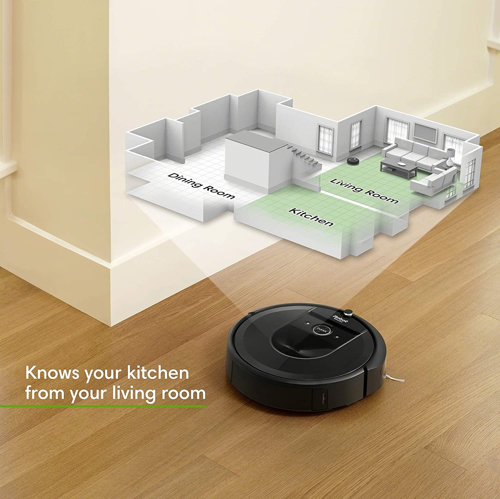 iRobot Roomba i7 + Robot hút bụi tự động loại bỏ bụi bẩn, kết nối Wi-Fi, lập bản đồ thông minh, hoạt động với Alexa, lý tưởng cho lông thú cưng, thảm, sàn cứng, màđen