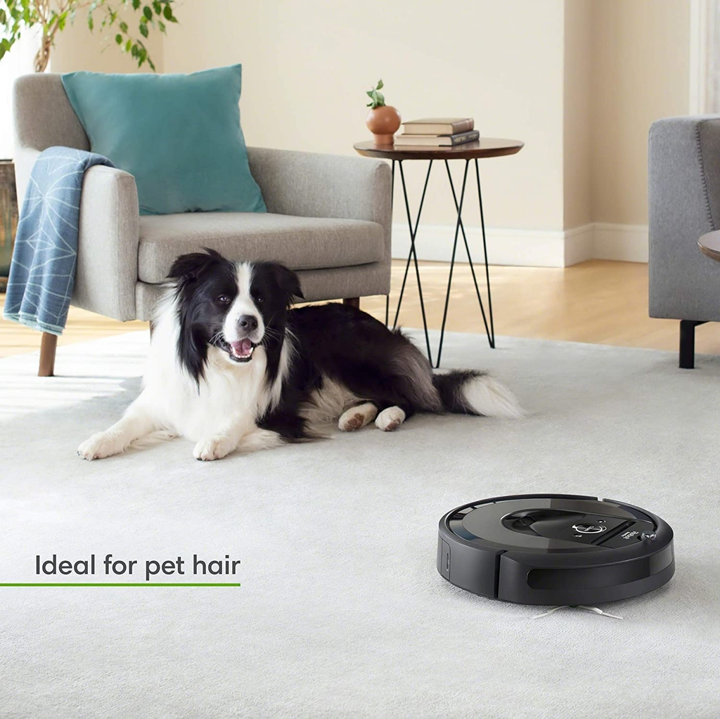 iRobot Roomba i7 + Robot hút bụi tự động loại bỏ bụi bẩn, kết nối Wi-Fi, lập bản đồ thông minh, hoạt động với Alexa, lý tưởng cho lông thú cưng, thảm, sàn cứng, màđen