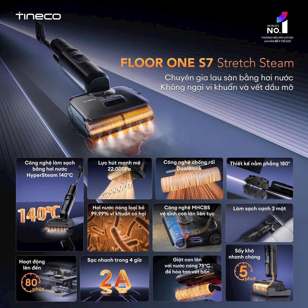 Máy hút bụi lau nhà Tineco Floor One S7 Stretch Steam