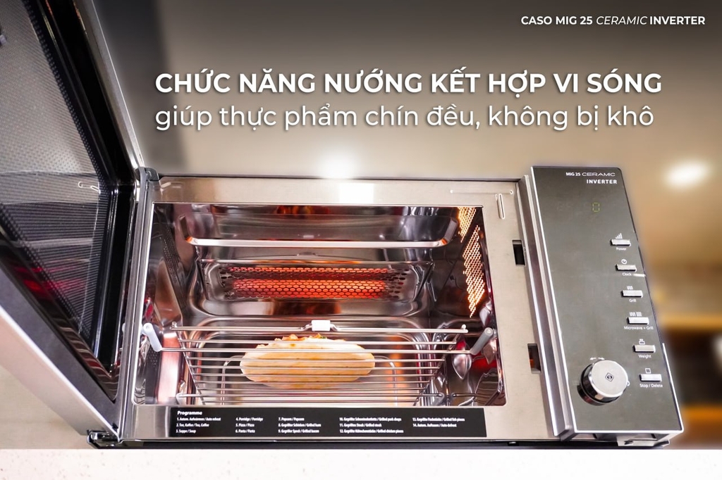 Lò vi sóng kèm nướng 2in1 Caso MIG 25 Ceramic, Dung tích 25L, Đế Ceramic