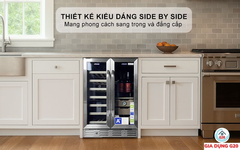 TỦ BẢO QUẢN RƯỢU - CIGAR SIDE BY SIDE KOCHER KCWEU-3338, DUNG TÍCH 120L, MÀU INOX