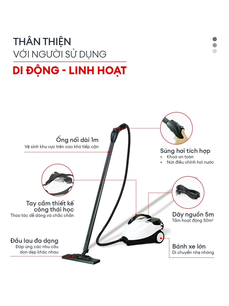Máy làm sạch hơi nước nóng UNIQ Vortex X5 vệ sinh không hoá chất tẩy rửa đa năng khử trùng diệt khuẩn sàn nhà nội thất oto Steam cleaner