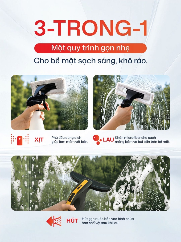 Máy hút nước lau kính cầm tay không dây UNIQ Glint G3