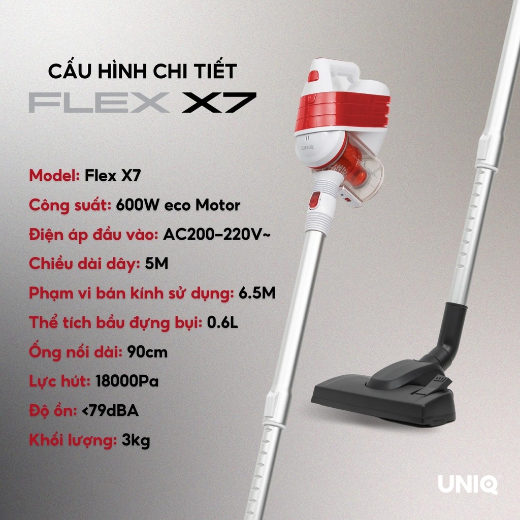 Máy hút bụi cầm tay UNIQ FLEX X7 Đa Năng Gia Đình Dây dài 5m Hút Giường Đệm Sofa Ô tô Tủ Kệ